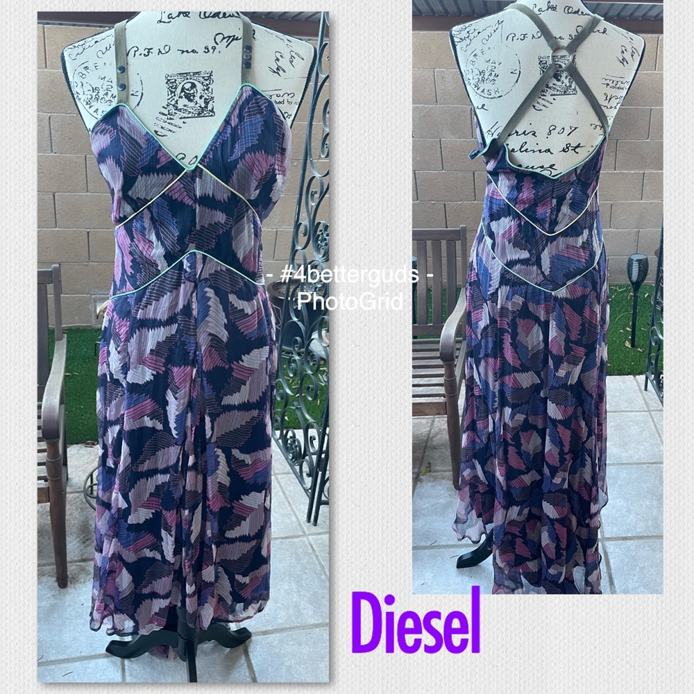 Diesel 100% Silk Fregius Vestito High Low Handkerchief Maxi Dress Sz XS